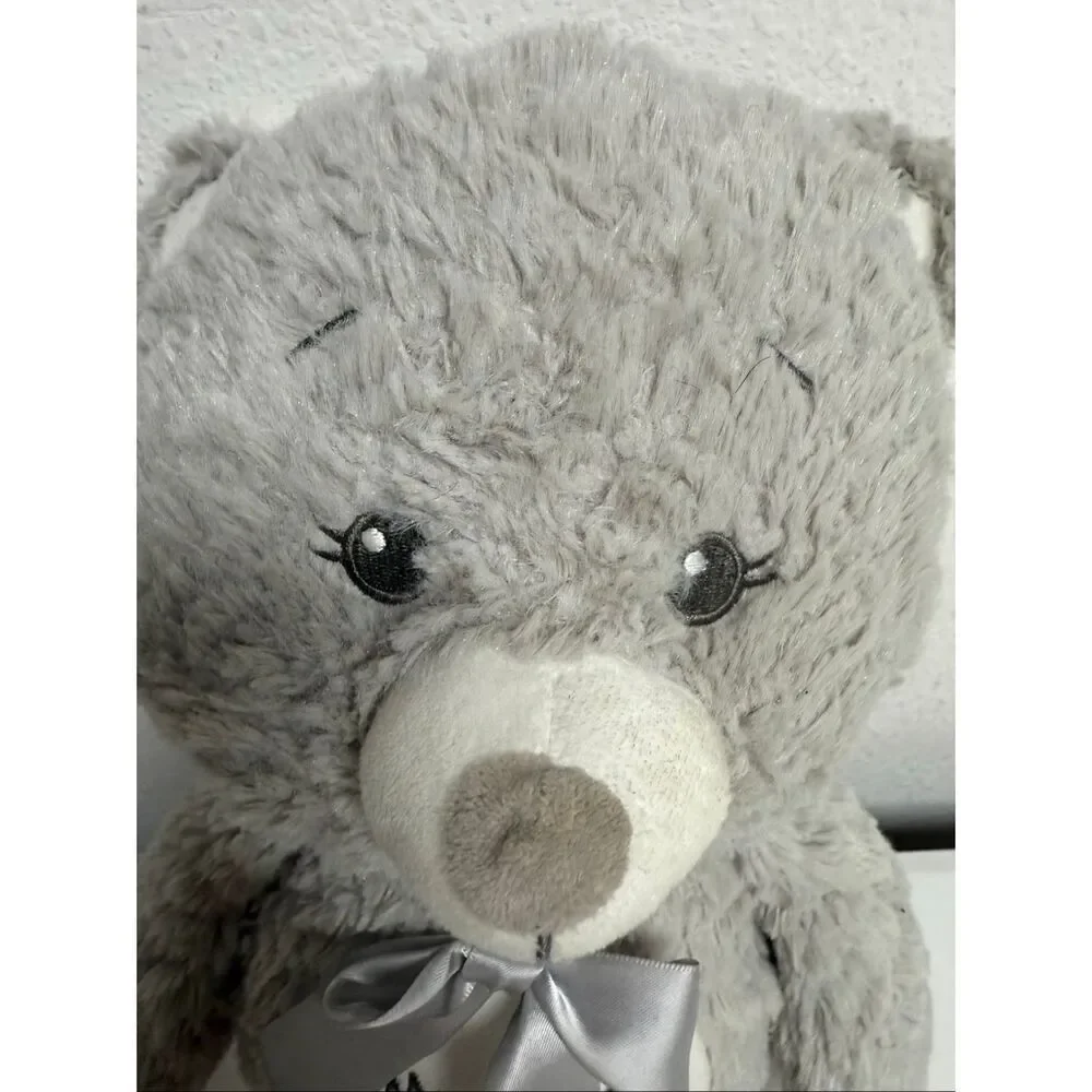 KellyToy My First Teddy Bear Plush Gray Rattle Teddy Bear Lovey 13”